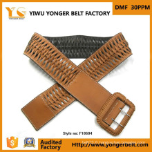 Fashion Brown Pin Buckle PU Ceinture élastique tressée tressée et tressée